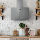 CIARRA 60cm Brushed Silver Glass Angled Cooker Hood A+++ Wifi & Touch Control CBCS6736H-S