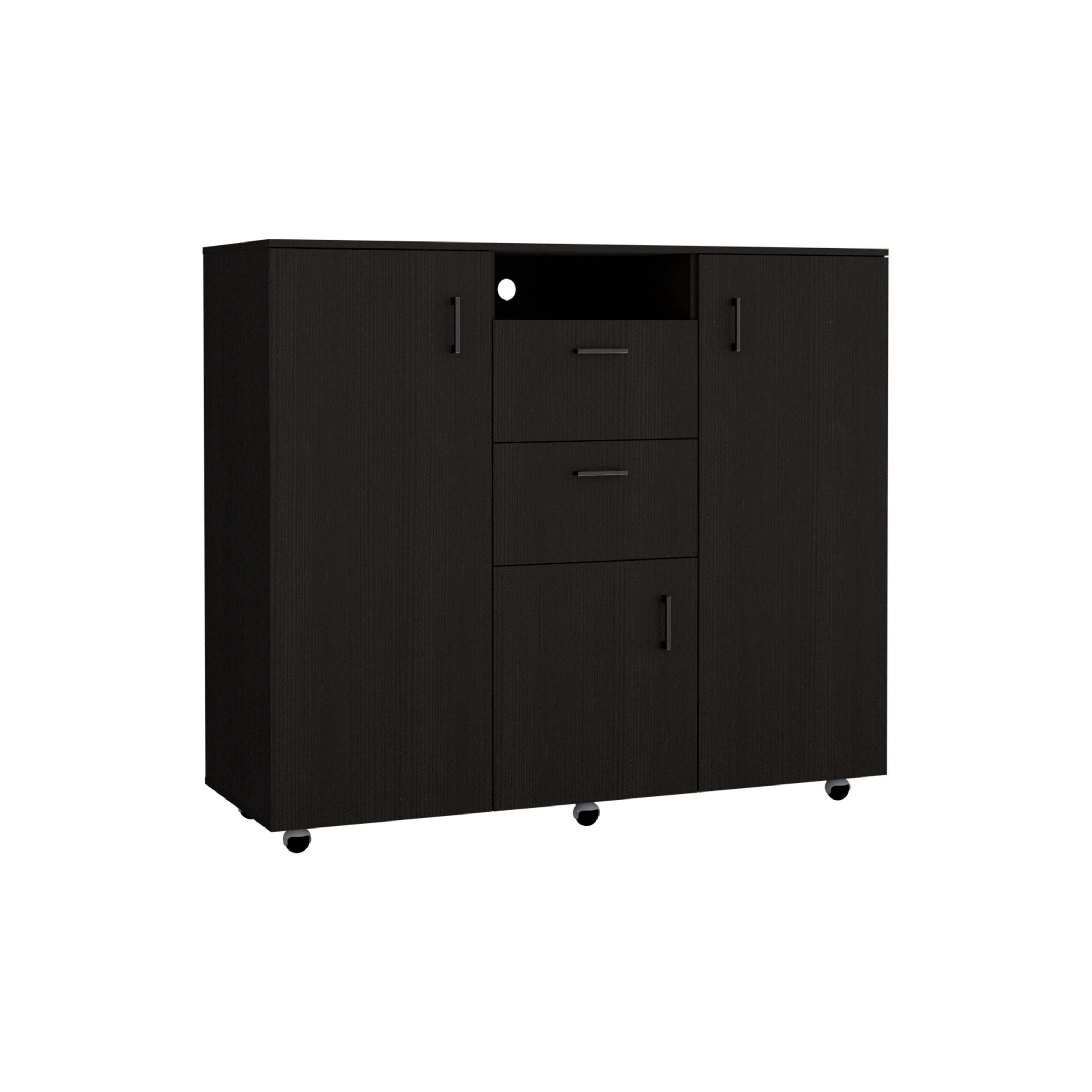 Newport 3 Piece Bedroom Set, Milano Double Door Cabinet Dresser + 2 Omaha Nightstands, Black