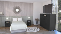 Minto 3 Piece Bedroom Set, Milano Double Door Cabinet Dresser + 2 Salento Nightstands, Black