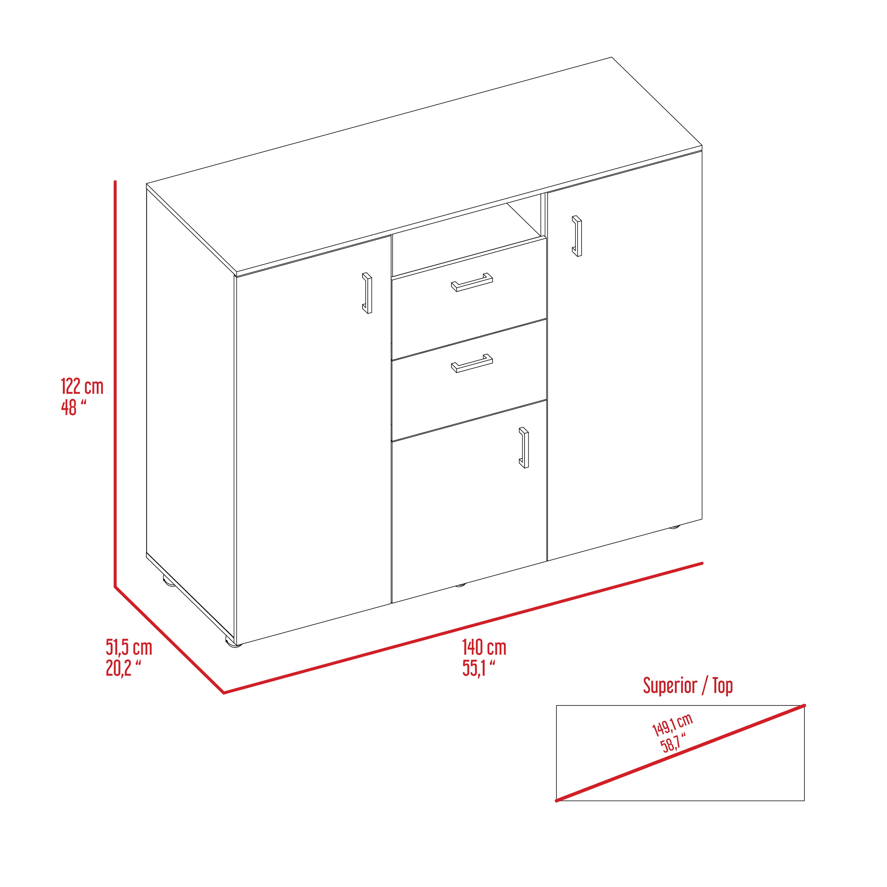 Minto 3 Piece Bedroom Set, Milano Double Door Cabinet Dresser + 2 Salento Nightstands, Black