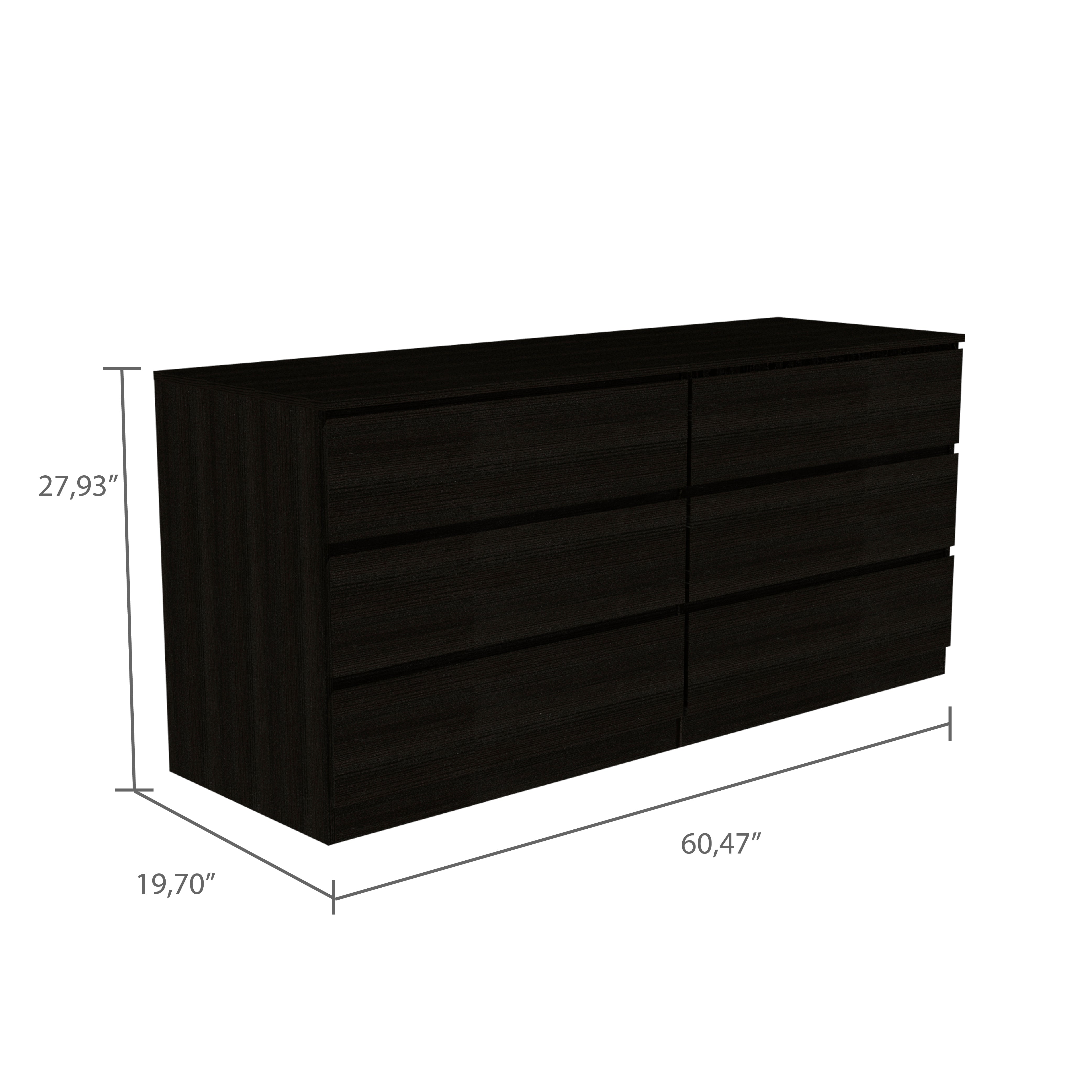 Medway 3 Piece Bedroom Set, 2 Cocora 6 Drawer Double Dressers + Capri Three Drawer Dresser, Black