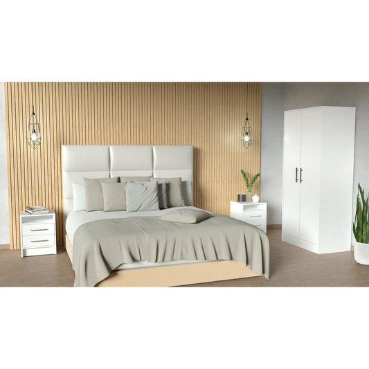 Cresco 3 Piece Bedroom Set, Armoire + Nightstand + Nightstand, White Finish