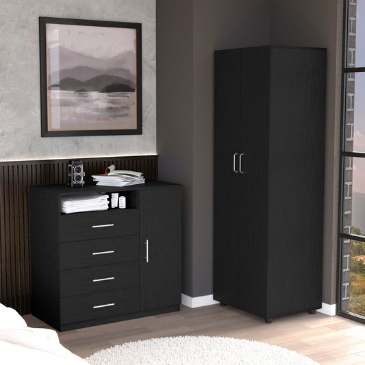 Raines 2 Piece Bedroom Set, London Armoire + Aralia Drawer Dresser, Black / Light Oak