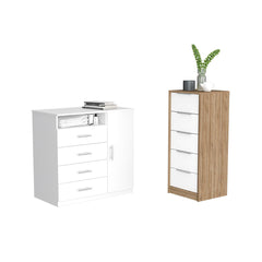 Winter 2 Piece Bedroom Set, Dresser + Dresser, White / Pine Finish