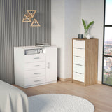 TUHOME Winter 2-Piece Bedroom Set with Double Drawer Storage Cabinet and Matching Nightstand, Modern Space-Saving Furniture for Clothing, Accessories and Bedroom Organization, 35.1"H x 35.8"W x 19.6"D, White/Pine