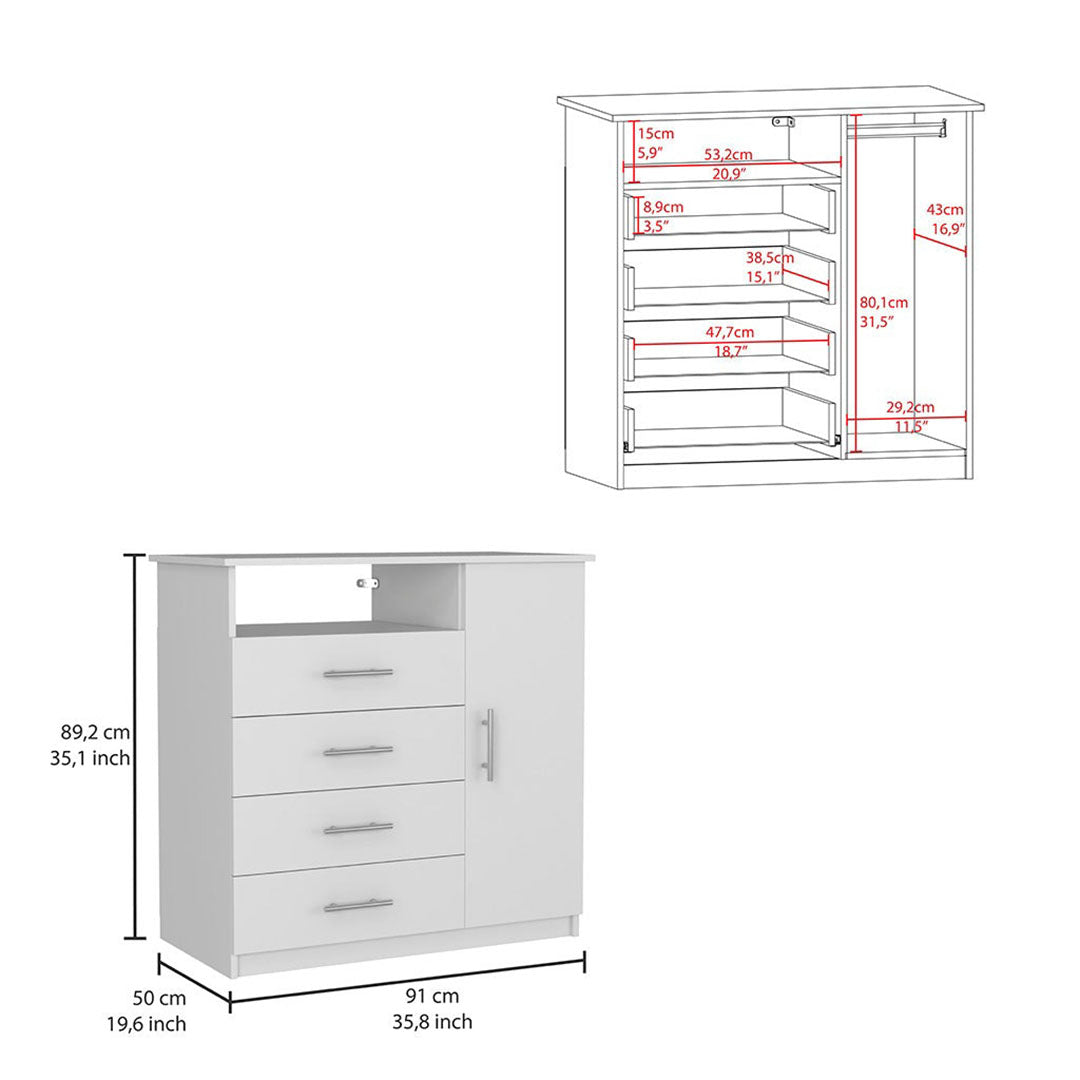 Winter 2 Piece Bedroom Set, Dresser + Dresser, White / Pine Finish