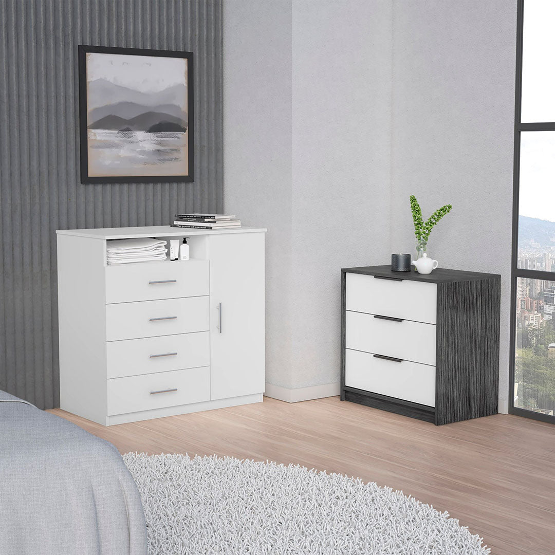 Calera 2 Piece Bedroom Set, White / Smokey Oak Finish