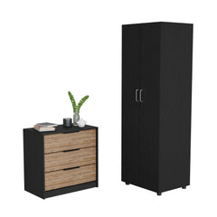 Norene 2 Piece Bedroom Set, London Armoire + Egeo 3 Drawers Dresser, Black / Pine