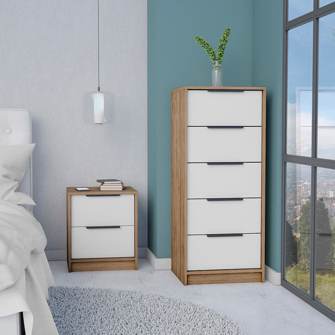 Murray 2 Piece Bedroom Set, White / Pine Finish