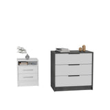 TUHOME Linden 2-Piece Bedroom Set with Nightstand and Storage Cabinet, Modern Space-Saving Furniture for Bedroom Organization, 27"H x 27.5"W x 16"D, White/Smokey Oak