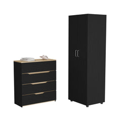 Raines 2 Piece Bedroom Set, London Armoire + Aralia Drawer Dresser, Black / Light Oak