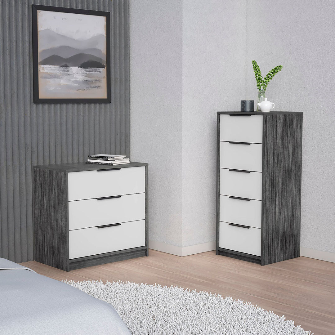 Aniston 2 Piece Bedroom Set, White / Smokey Oak Finish