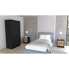 Appleton 3 Piece Bedroom Set, Armoire + Nightstand + Nightstand, Black Wengue / White / Pine Finish