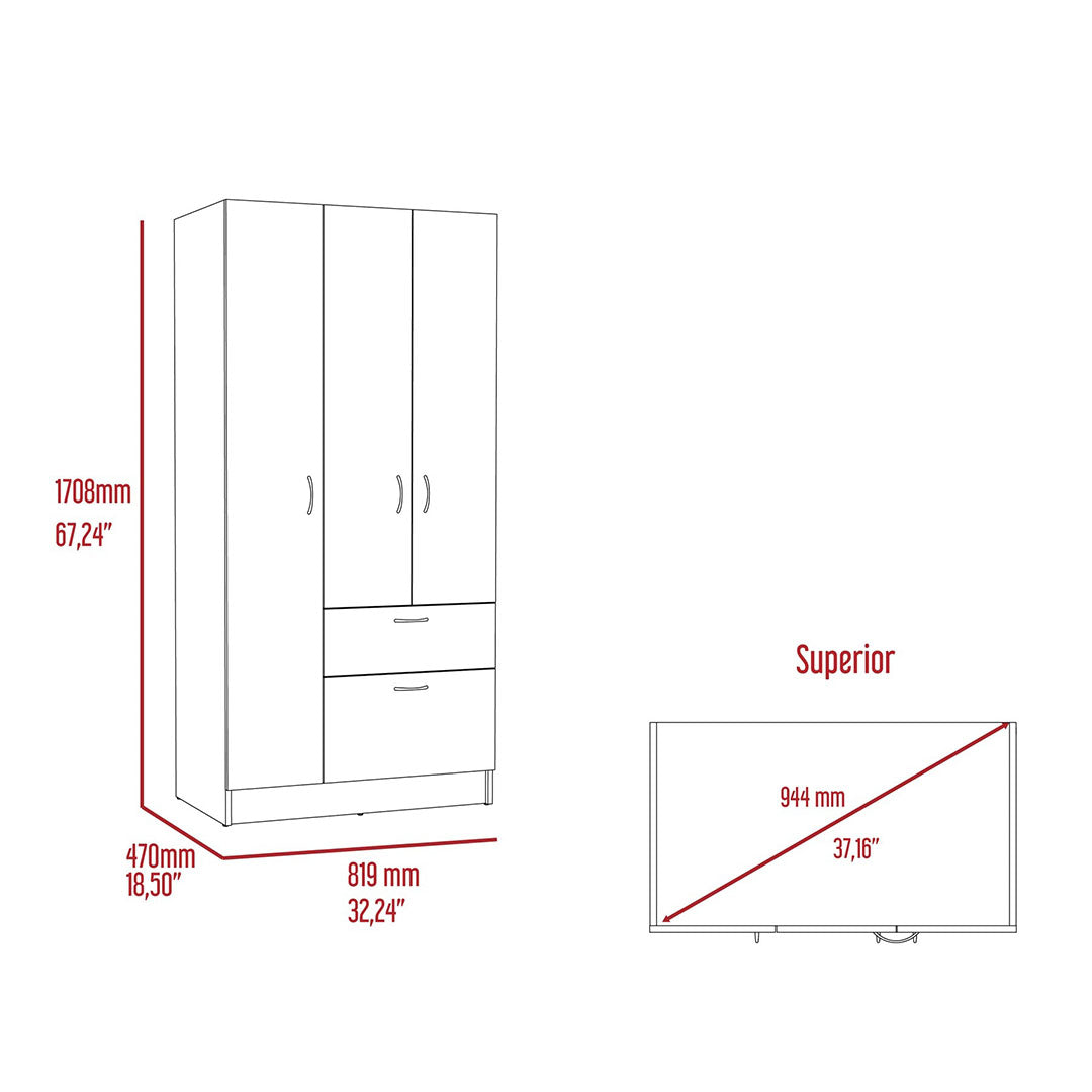 Appleton 3 Piece Bedroom Set, Armoire + Nightstand + Nightstand, Black Wengue / White / Pine Finish