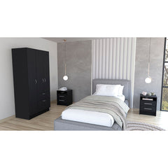 Holland 3 Piece Bedroom Set, Armoire + Nightstand + Nightstand, Black Wengue / White Finish