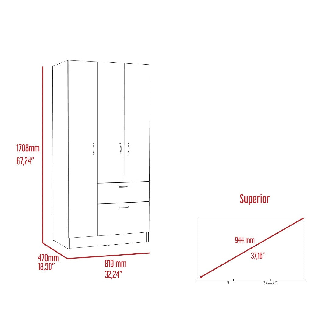 Holland 3 Piece Bedroom Set, Armoire + Nightstand + Nightstand, Black Wengue / White Finish