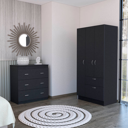 Turner 2 Piece Bedroom Set, Cartagena Armoire + Capri Three Drawer Dresser, Black