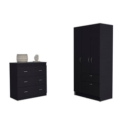 Turner 2 Piece Bedroom Set, Cartagena Armoire + Capri Three Drawer Dresser, Black