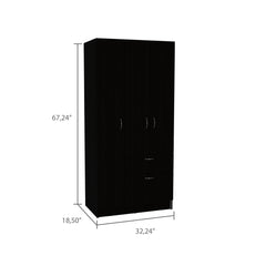 Turner 2 Piece Bedroom Set, Cartagena Armoire + Capri Three Drawer Dresser, Black