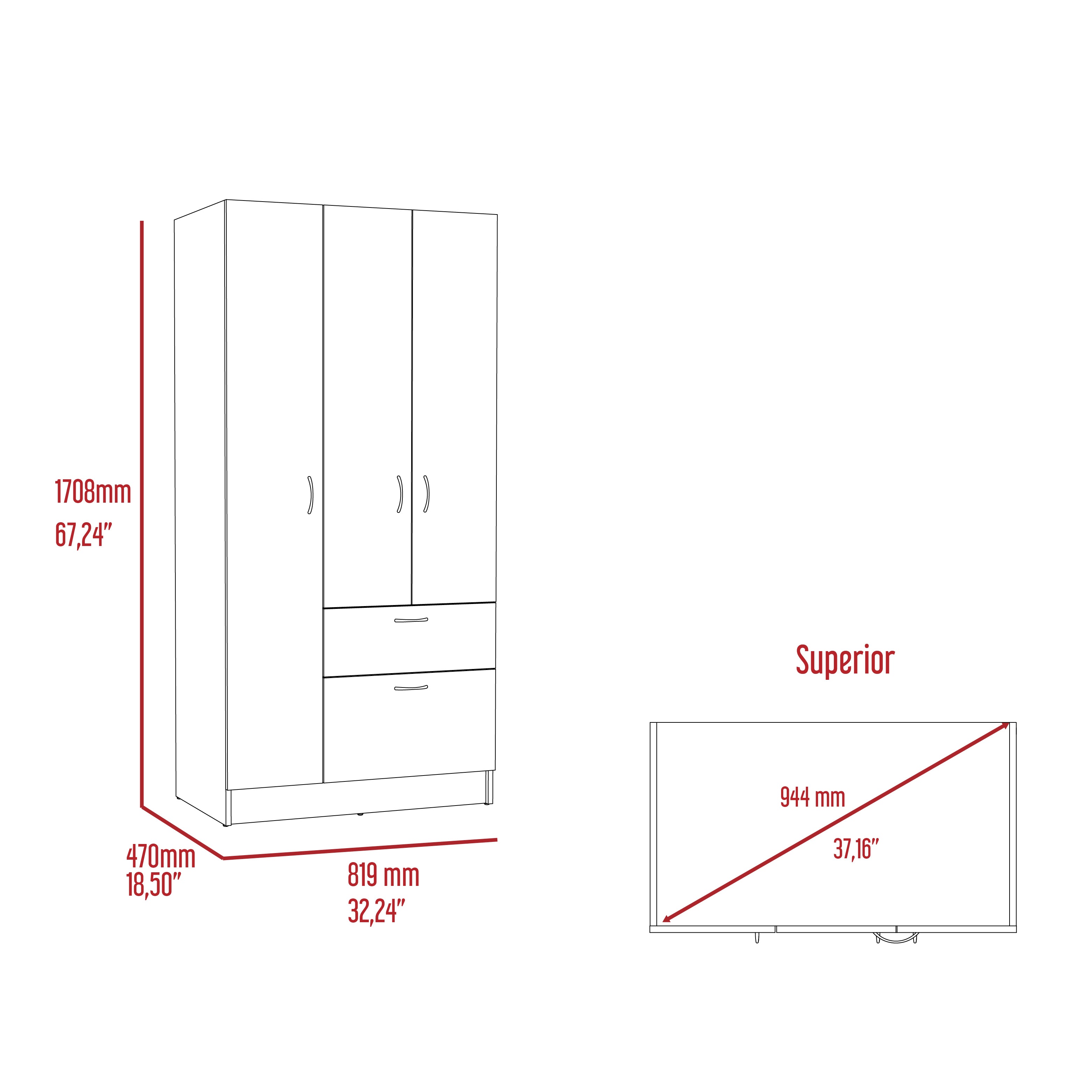 Turner 2 Piece Bedroom Set, Cartagena Armoire + Capri Three Drawer Dresser, Black