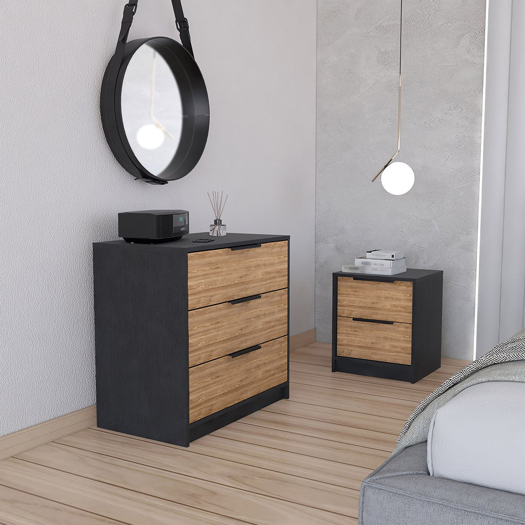 Zion 2 Piece Bedroom Set, Black Wengue/ Pine Finish