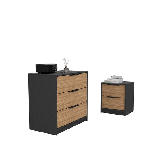 Zion 2 Piece Bedroom Set, Black Wengue/ Pine Finish