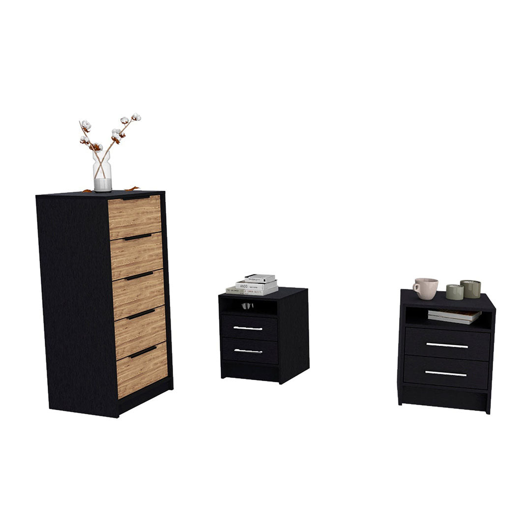 Selma 3 Piece Bedroom Set, Black Wengue/ Pine Finish