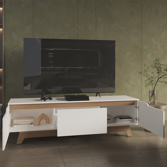Woodall TV Stand with Two Doors, Modern Entertainment Center with Open Shelves and Cable Management, Stylish Storage Solution for TVs up to 65 Inches, Keeps Living Room Organized and Clutter-Free
