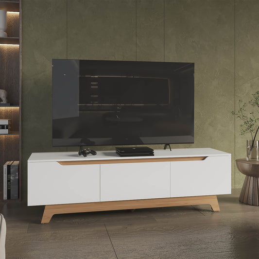 Woodall TV Stand with Two Doors, Modern Entertainment Center with Open Shelves and Cable Management, Stylish Storage Solution for TVs up to 65 Inches, Keeps Living Room Organized and Clutter-Free
