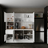 Dal Kitchen Cabinet Set, Multi-Storage Modular System with Upper Wall Cabinets, Base Cabinets, Open Shelves & Wide Countertop, Engineered Wood