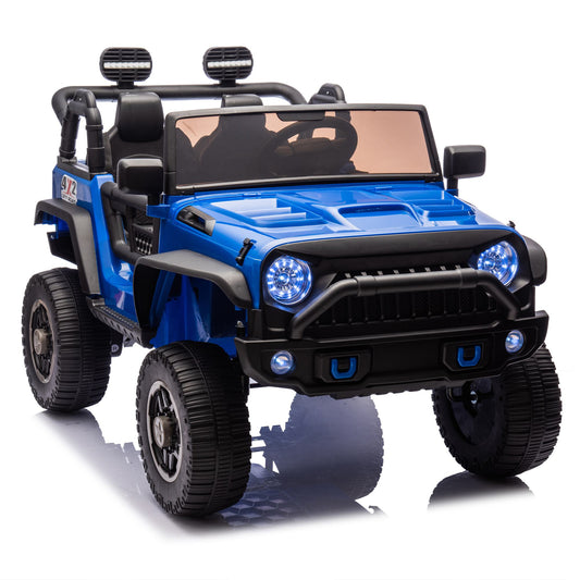 24V 200W 2-Seater Kids Remote Control Ride On Car, Ride on Toys Truck with Bluetooth, Seat Belts, Suitable for Kids Aged 3+, Blue