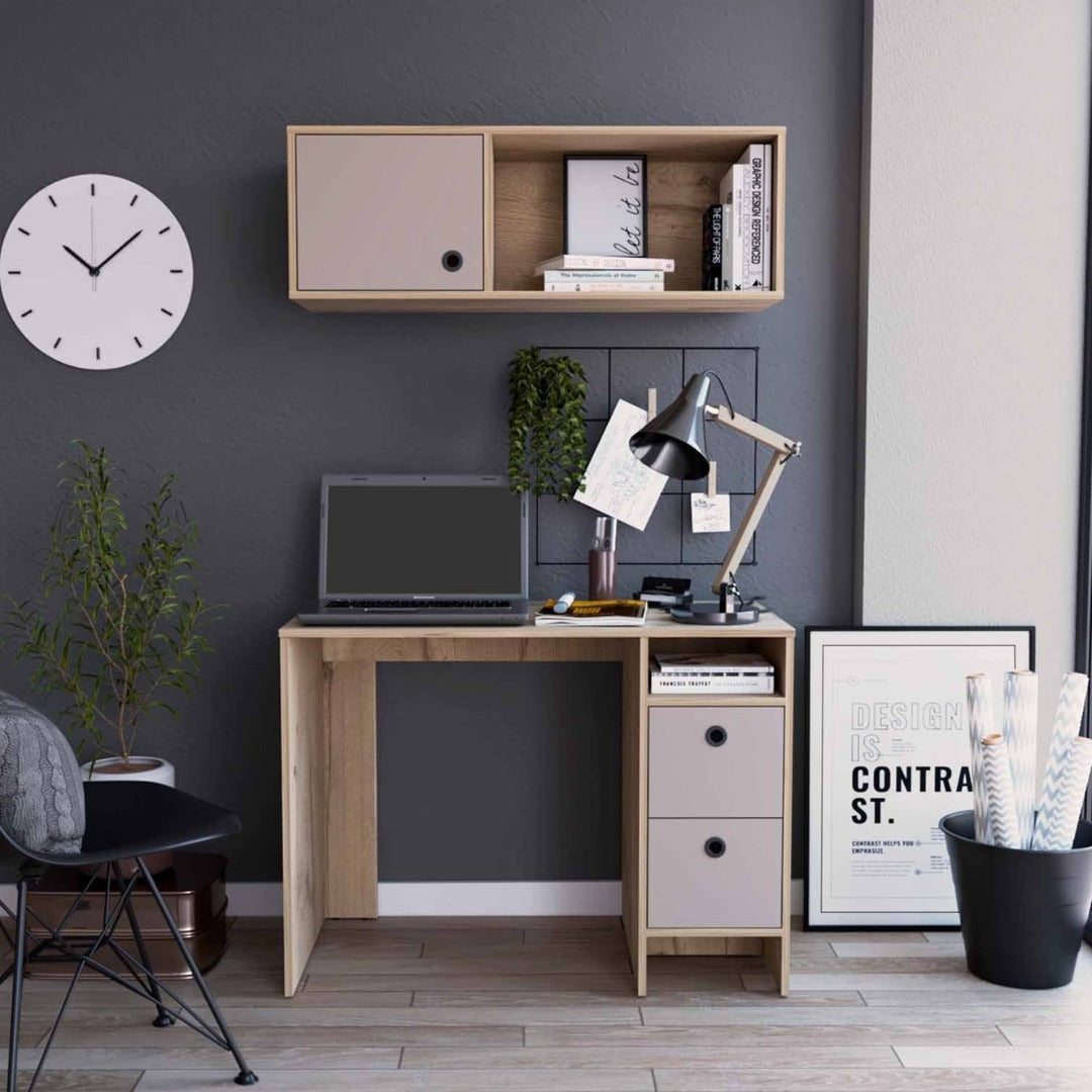 CKhali Office Set, Two Shelves, Two Drawers, Wall Cabinet, Single Door Cabinet