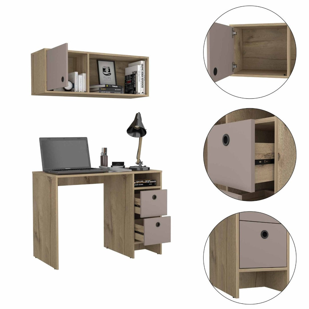 CKhali Office Set, Two Shelves, Two Drawers, Wall Cabinet, Single Door Cabinet