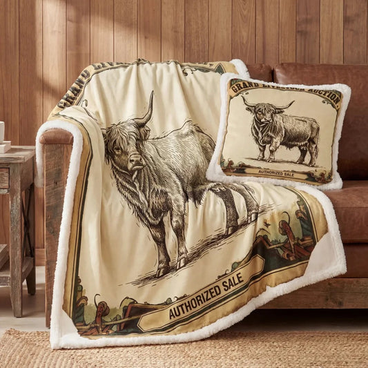 Highland Cow Campfire Sherpa Pillow