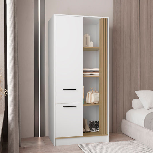 Vance Modern Freestanding Armoire Wardrobe Console Double Door Design Offering Sleek and Functional Storage Solution Featuring Interior Hanging Rod and Multiple Shelves for Wardrobe Organization