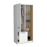 Vance Modern Freestanding Armoire Wardrobe Console Double Door Design Offering Sleek and Functional Storage Solution Featuring Interior Hanging Rod and Multiple Shelves for Wardrobe Organization