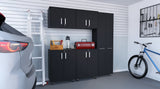 TUHOME Wooster 5-Piece Garage Set with Tall Storage Cabinet, Wall Cabinet, Utility Shelves and Work Counter, Heavy-Duty Tool and Equipment Organization System, 78.7"H x 23.3"W x 14.5"D, Black