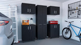 TUHOME Wooster 5-Piece Garage Set with Tall Storage Cabinet, Wall Cabinet, Utility Shelves and Work Counter, Heavy-Duty Tool and Equipment Organization System, 78.7"H x 23.3"W x 14.5"D, Black