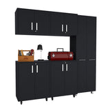 TUHOME Wooster 5-Piece Garage Set with Tall Storage Cabinet, Wall Cabinet, Utility Shelves and Work Counter, Heavy-Duty Tool and Equipment Organization System, 78.7"H x 23.3"W x 14.5"D, Black