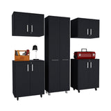 TUHOME Wooster 5-Piece Garage Set with Tall Storage Cabinet, Wall Cabinet, Utility Shelves and Work Counter, Heavy-Duty Tool and Equipment Organization System, 78.7"H x 23.3"W x 14.5"D, Black