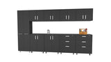TUHOME Dayton 9-Piece Garage Set with Cabinets, Utility Shelves, and Work Counter, Heavy-Duty Storage for Tools, Equipment, and Supplies, 78.7"H x 23.3"W x 14.5"D, Black