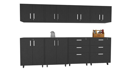 TUHOME Burton 8-Piece Garage Set with Four Storage Cabinets and Four Utility Shelf Units, Heavy-Duty Tool and Equipment Organization System for Garages and Workshops, 35.4"H x 27.5"W x 15.9"D, Black