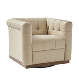Feodor Genuine Leather Mid-Century Modern Style Swivel Chair