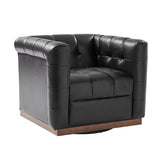 Feodor Genuine Leather Mid-Century Modern Style Swivel Chair