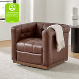 Feodor Genuine Leather Mid-Century Modern Style Swivel Chair