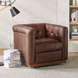 Feodor Genuine Leather Mid-Century Modern Style Swivel Chair