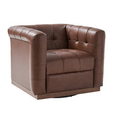Feodor Genuine Leather Mid-Century Modern Style Swivel Chair