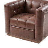 Feodor Genuine Leather Mid-Century Modern Style Swivel Chair