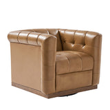 Feodor Genuine Leather Mid-Century Modern Style Swivel Chair