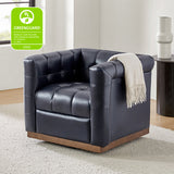 Feodor Genuine Leather Mid-Century Modern Style Swivel Chair